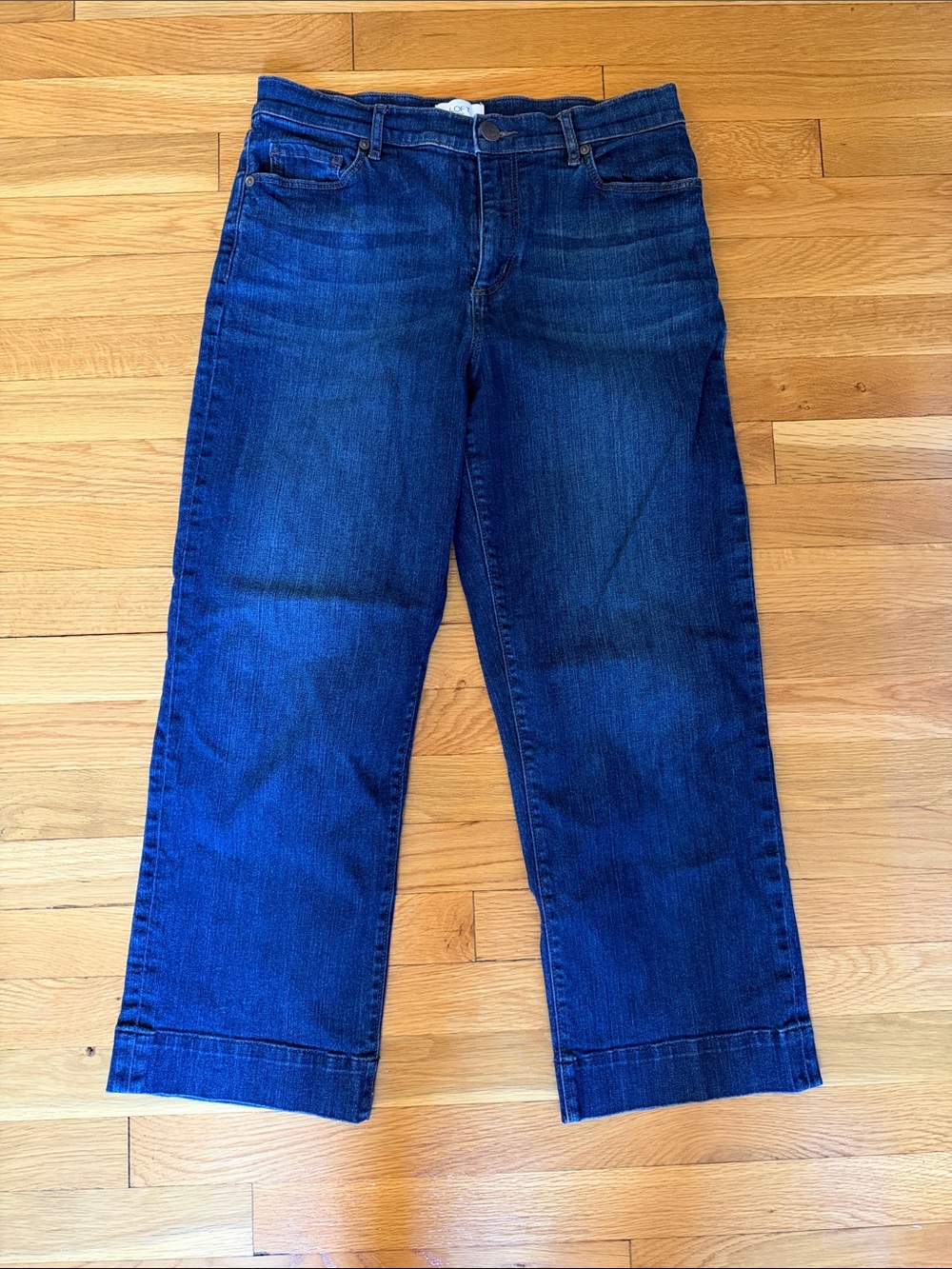 LOFT High Rise Slim Wide Leg Crop Pants | Dark Denim | Size 8